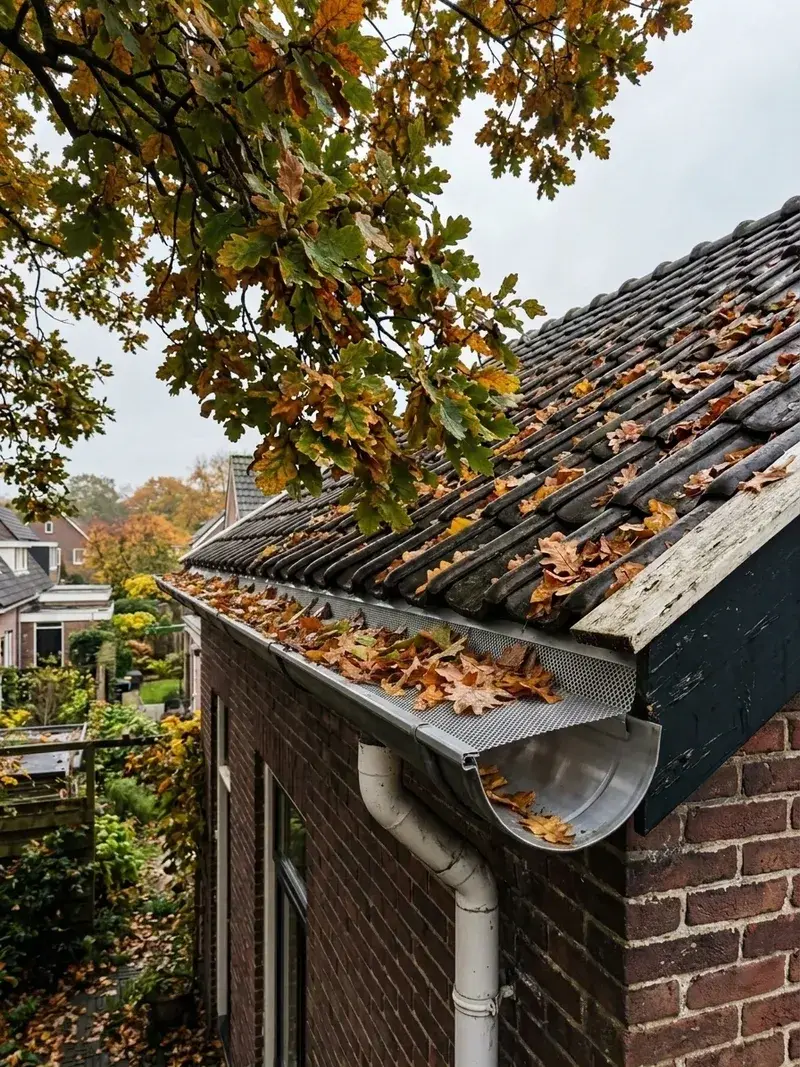 Dezelfde goot met gemonteerd bladrooster